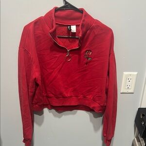 Divided Red Cropped Polo Sweatshirt